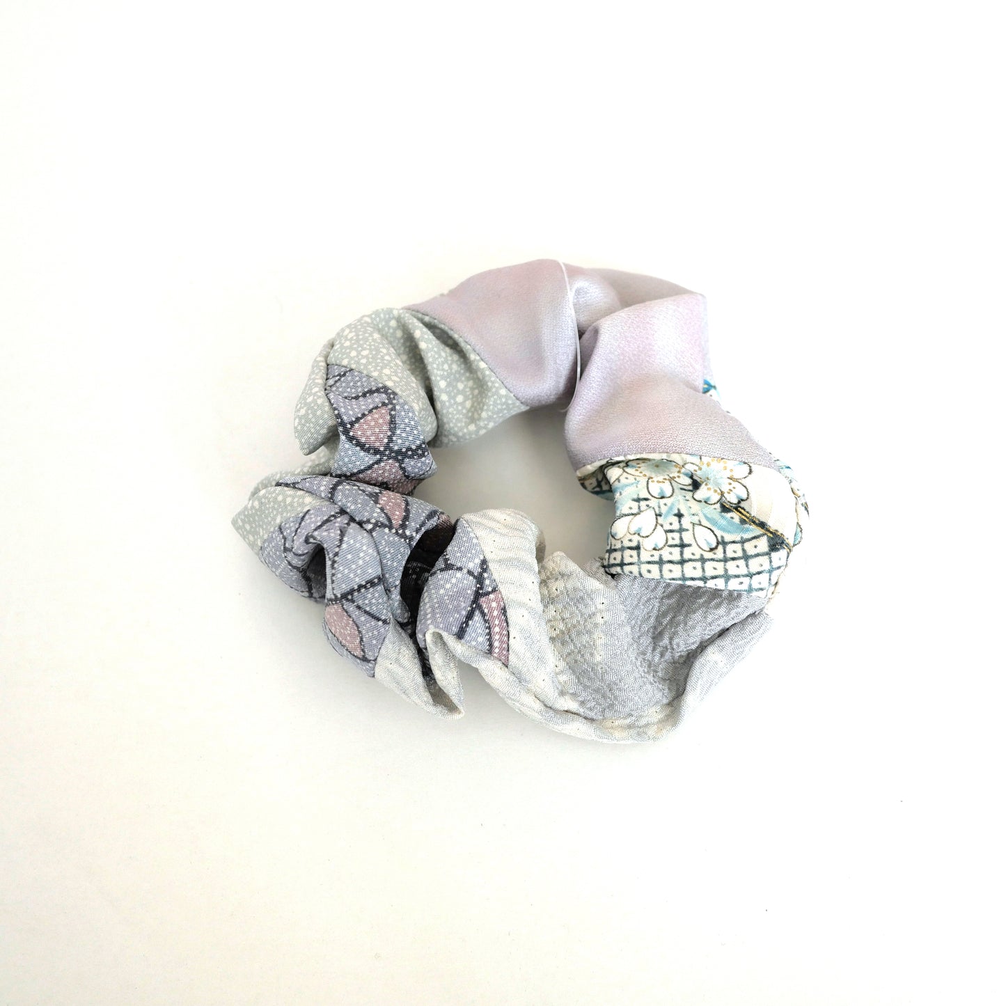 KIMONO Patchwork chouchou LIGHT BLUE キモノパッチワークシュシュ/ライトブルー