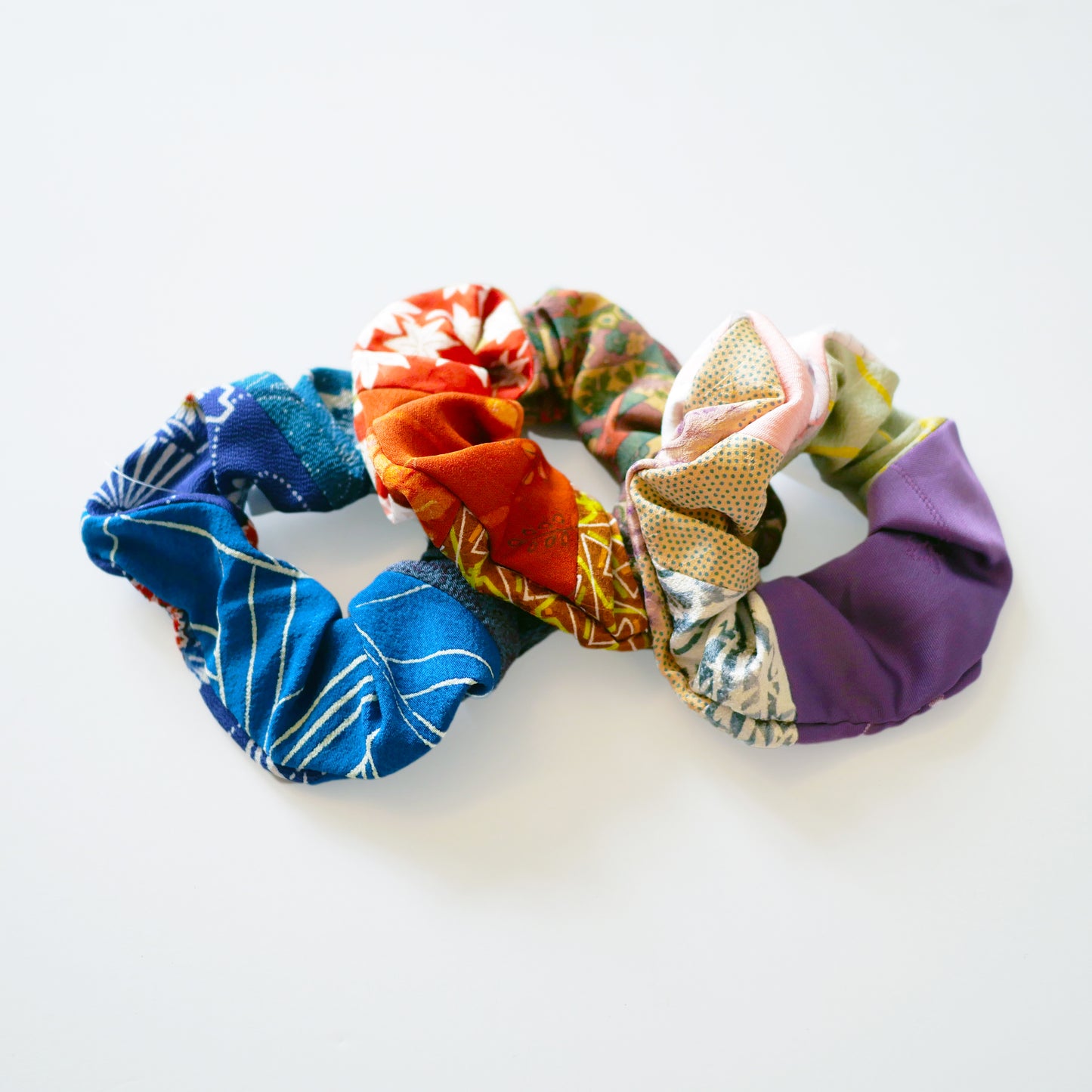 KIMONO Patchwork chouchou LIGHT BLUE キモノパッチワークシュシュ/ライトブルー